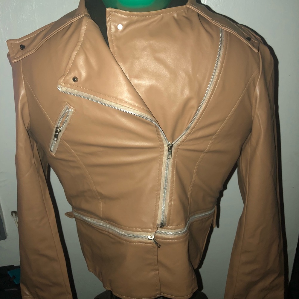 Women’s Leather Khaki Jacket w/ Zippers